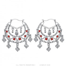 Boucles d'oreilles Savoyardes Niglo Femme Gitane Argent Rubis  IM#23456