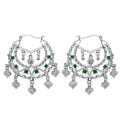 Niglo Women's Gitane Silver Emerald Savoyard Earrings IM#23467