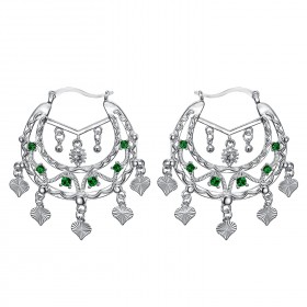 Boucles d'oreilles Savoyardes Niglo Femme Gitane Argent Emeraude  IM#23467