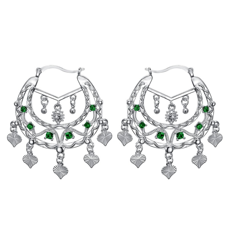 Boucles d'oreilles Savoyardes Niglo Femme Gitane Argent Emeraude  IM#23467