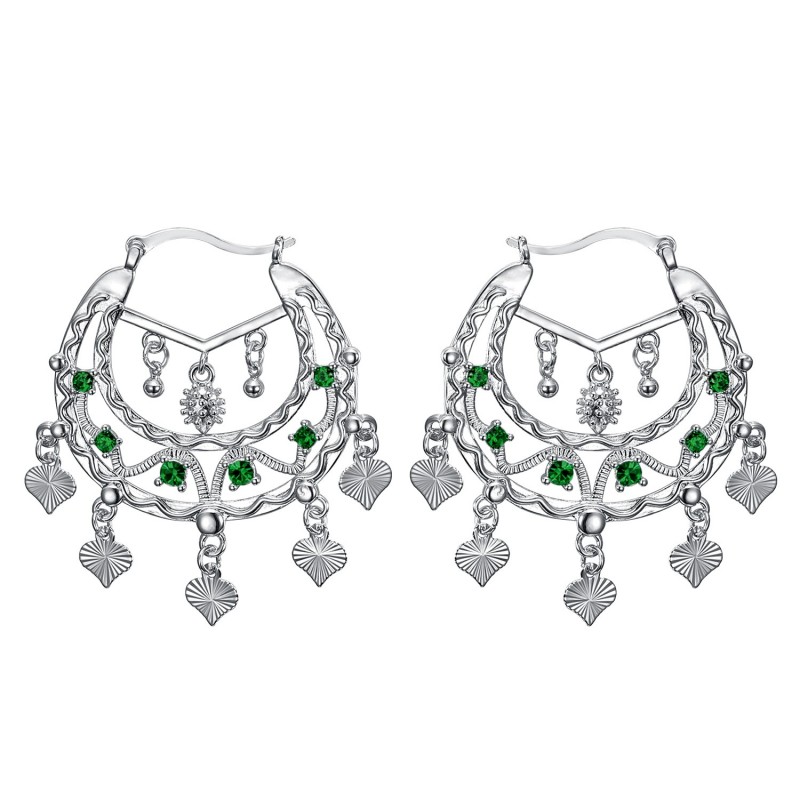 Niglo Women's Gitane Silver Emerald Savoyard Earrings IM#23467