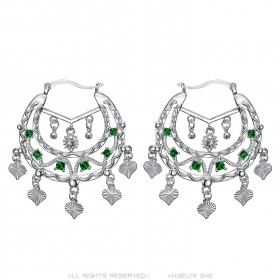 Boucles d'oreilles Savoyardes Niglo Femme Gitane Argent Emeraude  IM#23468