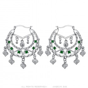 Niglo Women's Gitane Silver Emerald Savoyard Earrings IM#23468