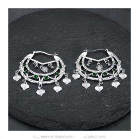 Boucles d'oreilles Savoyardes Niglo Femme Gitane Argent Emeraude  IM#23469