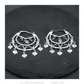 Niglo Women's Gitane Silver Emerald Savoyard Earrings IM#23469