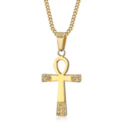 Pendentif ankh Croix de vie Femme Acier inoxydable Or Diamants  IM#23503