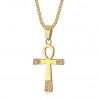 Pendentif ankh Croix de vie Femme Acier inoxydable Or Diamants  IM#23503