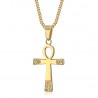 Pendentif ankh Croix de vie Femme Acier inoxydable Or Diamants  IM#23503