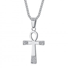 Colgante ankh Cruz de la Vida Mujer Acero inoxidable Plata Diamantes IM#23510