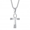 Pendentif ankh Croix de vie Femme Acier inoxydable Argent Diamants  IM#23510