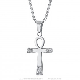 Ciondolo ankh Croce della Vita Donna Acciaio inossidabile Diamanti IM#23511