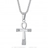 Pendentif ankh Croix de vie Femme Acier inoxydable Argent Diamants  IM#23511