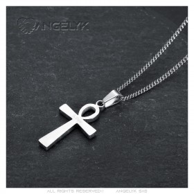 Colgante ankh Cruz de la Vida Mujer Acero inoxidable Plata Diamantes IM#23513