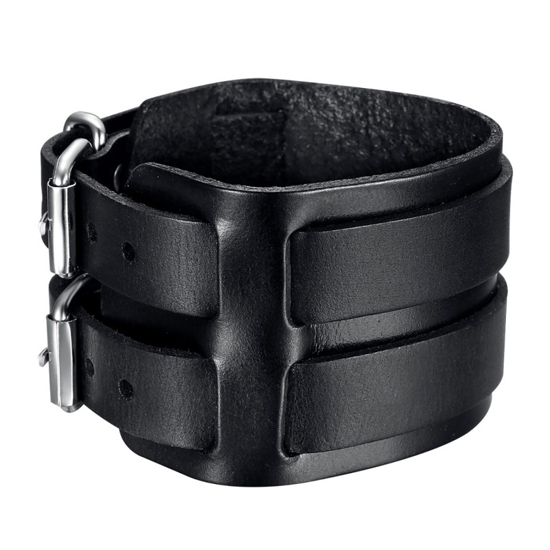 Schwarz Leder € Jewelry 16,90 Doppelt - - Kraft-armband BOBIJOO