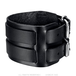 Bracelet de Force Noir Cuir véritable Acier Double 5cm  IM#23553