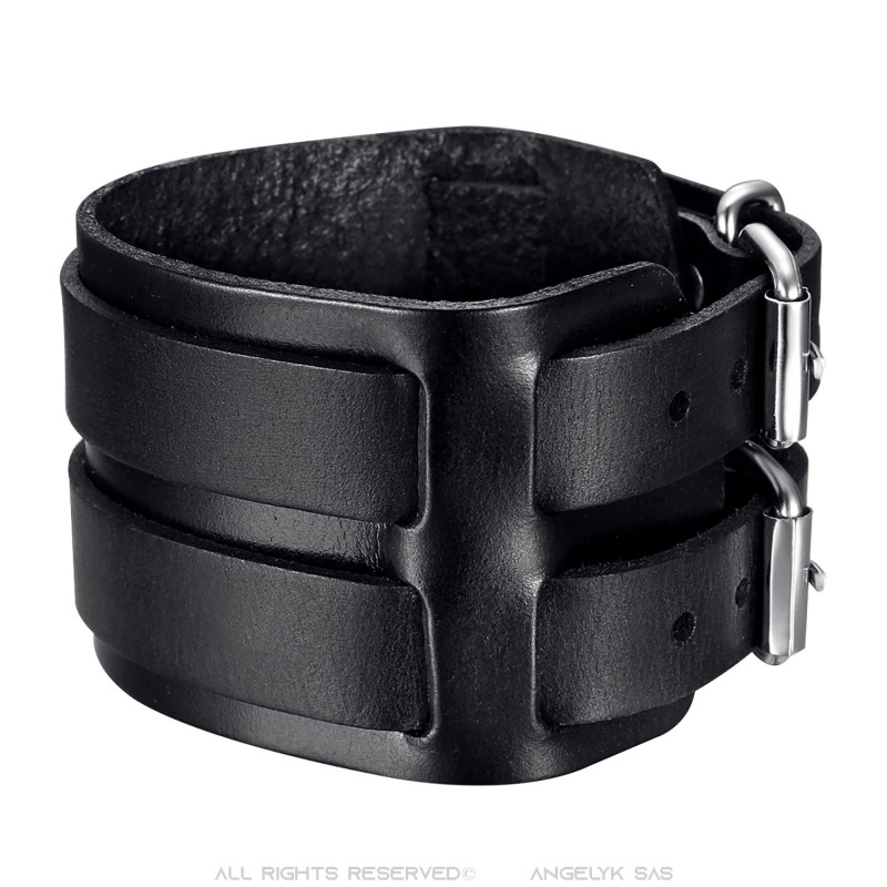 BOBIJOO Jewelry - Kraft-armband Leder Schwarz Doppelt - 16,90 €
