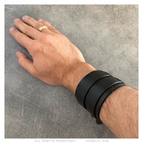 Kraft-armband Leder Schwarz Doppelt  IM#23557