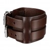 Bracelet de Force Marron Cuir véritable Acier Double 5cm  IM#23559