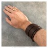 Bracelet de Force Noir Marron Cuir véritable Acier Double 5cm  IM#23571