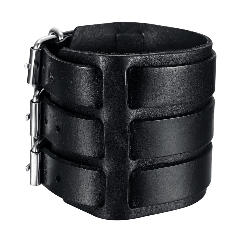 BOBIJOO Jewelry - Kraft-armband Leder € Triple-Breite den - Schwarz 19,90 mit Drei Biker