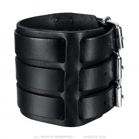 Bracelet de Force Black Leather Biker Three Triple Width  IM#23580