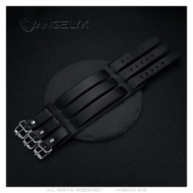 Bracelet de Force Noir Cuir véritable Acier Triple 67mm  IM#23581