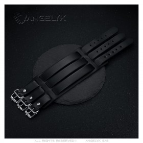 Bracelet de Force Noir Cuir véritable Acier Triple 67mm  IM#23581