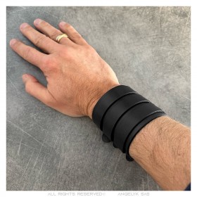 Kraft-armband Leder Schwarz Biker mit den Drei Triple-Breite  IM#23584