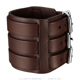 Bracelet de Force Brown Leather Biker Three Triple Width  IM#23587