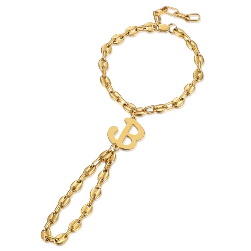 Bracelet bague Passa Mano Lettre Grain de café Acier Or IM#23620 Bracelet bague Passa Mano Lettre Grain de café Acier Or IM#23620