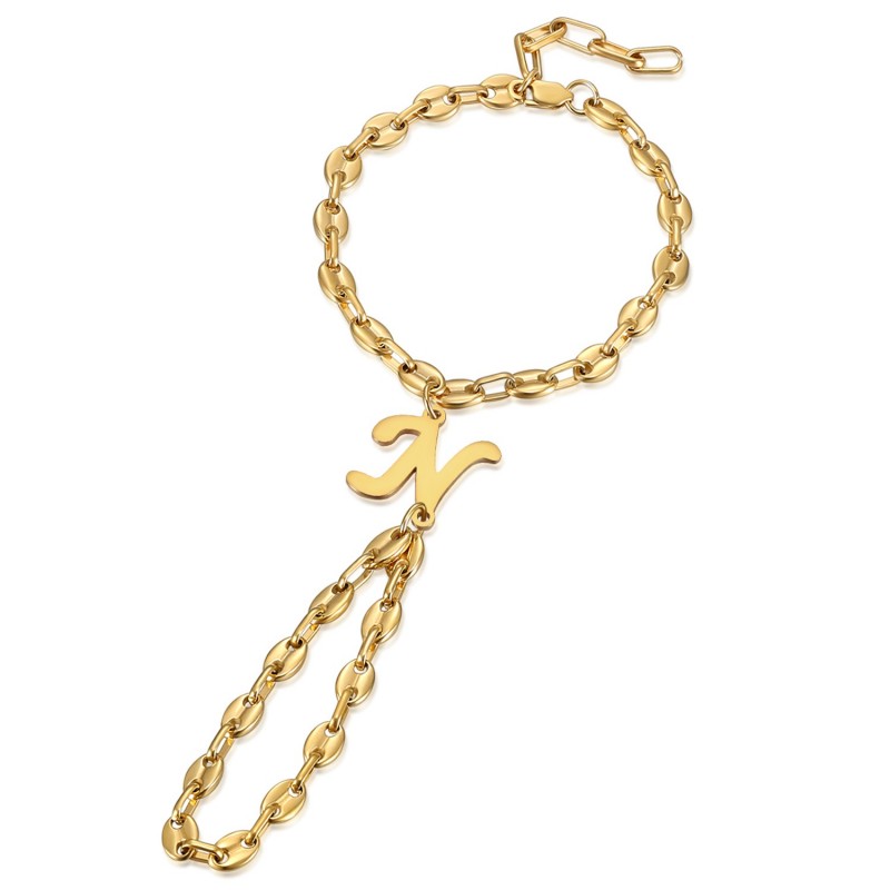 Bracelet bague Passa Mano Lettre Grain de café Acier Or IM#23632 Bracelet bague Passa Mano Lettre Grain de café Acier Or IM#23632