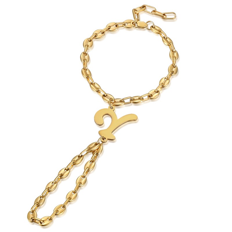 Bracelet bague Passa Mano Lettre Grain de café Acier Or IM#23643 Bracelet bague Passa Mano Lettre Grain de café Acier Or IM#23643