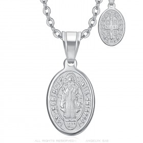 Pendentif Saint Benoît Femme Argent Acier inoxydable  IM#23663