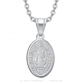 Ciondolo da donna di San Benedetto in argento e acciaio inossidabile IM#23664