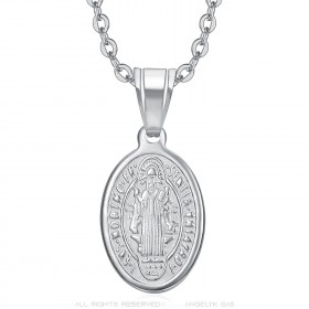 Pendentif Saint Benoît Femme Argent Acier inoxydable  IM#23664