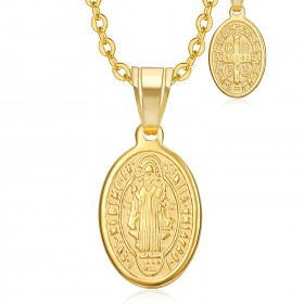 Colgante de acero inoxidable dorado de San Benito para mujer IM#23669