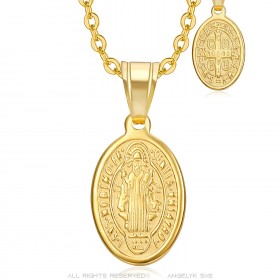 Colgante de acero inoxidable dorado de San Benito para mujer IM#23670