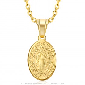 Ciondolo San Benedetto da donna in oro e acciaio inossidabile IM#23671
