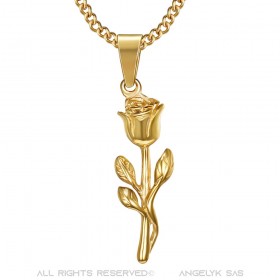 Pendentif Forme Rose Fleur Amour Acier Or  IM#23677