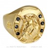 Ring Hufeisen Onyx schwarz Camargue Voyageur Stahl Gold IM#23694