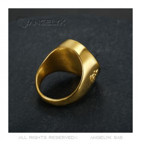 Anello a ferro di cavallo Onice nero Camargue Traveller Acciaio oro IM#23696