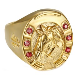 Horseshoe Ring Red Ruby Camargue Traveller Steel Gold IM#23707