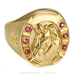 Horseshoe Ring Red Ruby Camargue Traveller Steel Gold IM#23708