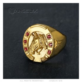 Anello a ferro di cavallo Rubino rosso Camargue Traveller Acciaio Oro IM#23709