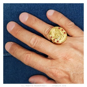 Ring Hufeisen Rubin rot Camargue Voyageur Stahl Gold IM#23711