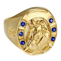Horseshoe Ring Blue Camargue Traveller Steel Gold IM#23714