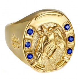 Anello a ferro di cavallo Blu Camargue Traveller Acciaio Oro IM#23714