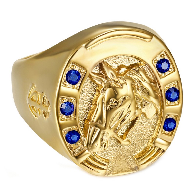 Ring Hufeisen Saphir blau Camargue Voyageur Stahl Gold IM#23714