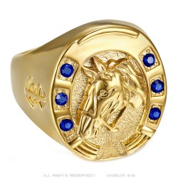 Horseshoe Ring Blue Camargue Traveller Steel Gold IM#23715