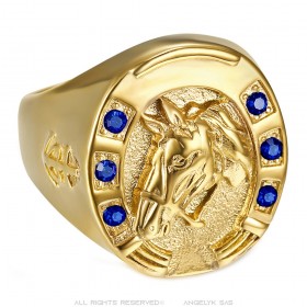 Anillo Herradura Azul Camargue Traveller Acero Oro IM#23715